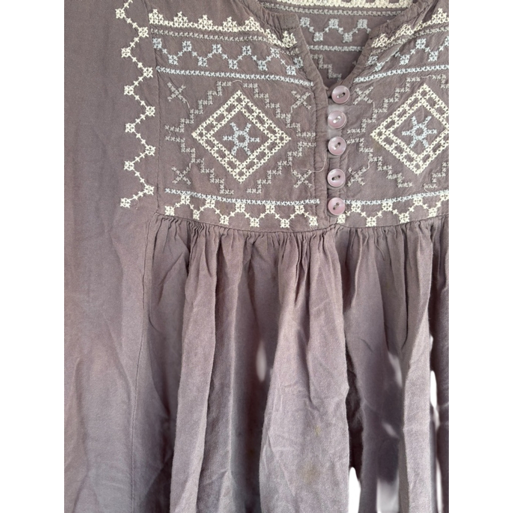 Monoreno Women's Large Brown Southwestern Embroidered Peasant Boho Tunic Top - Picture 10 of 14